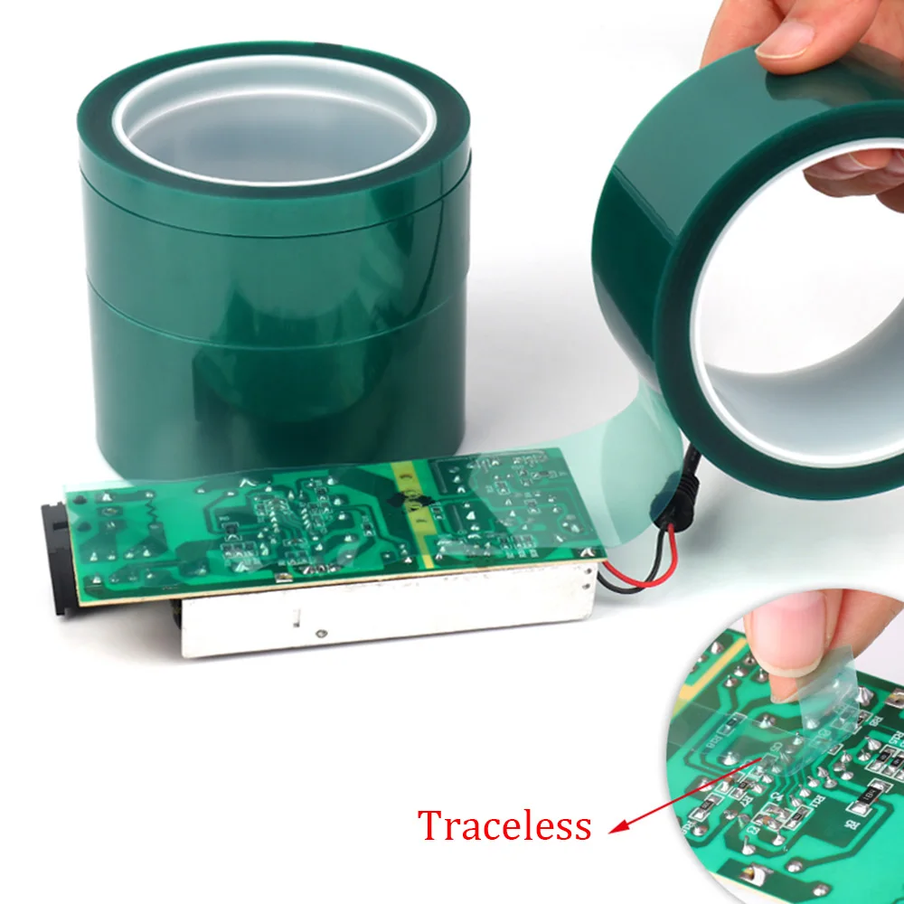 

Green PET Film Tape High Temperature Heat Resistant PCB Solder SMT Plating Shield Insulation Protection Traceless 33M/Roll