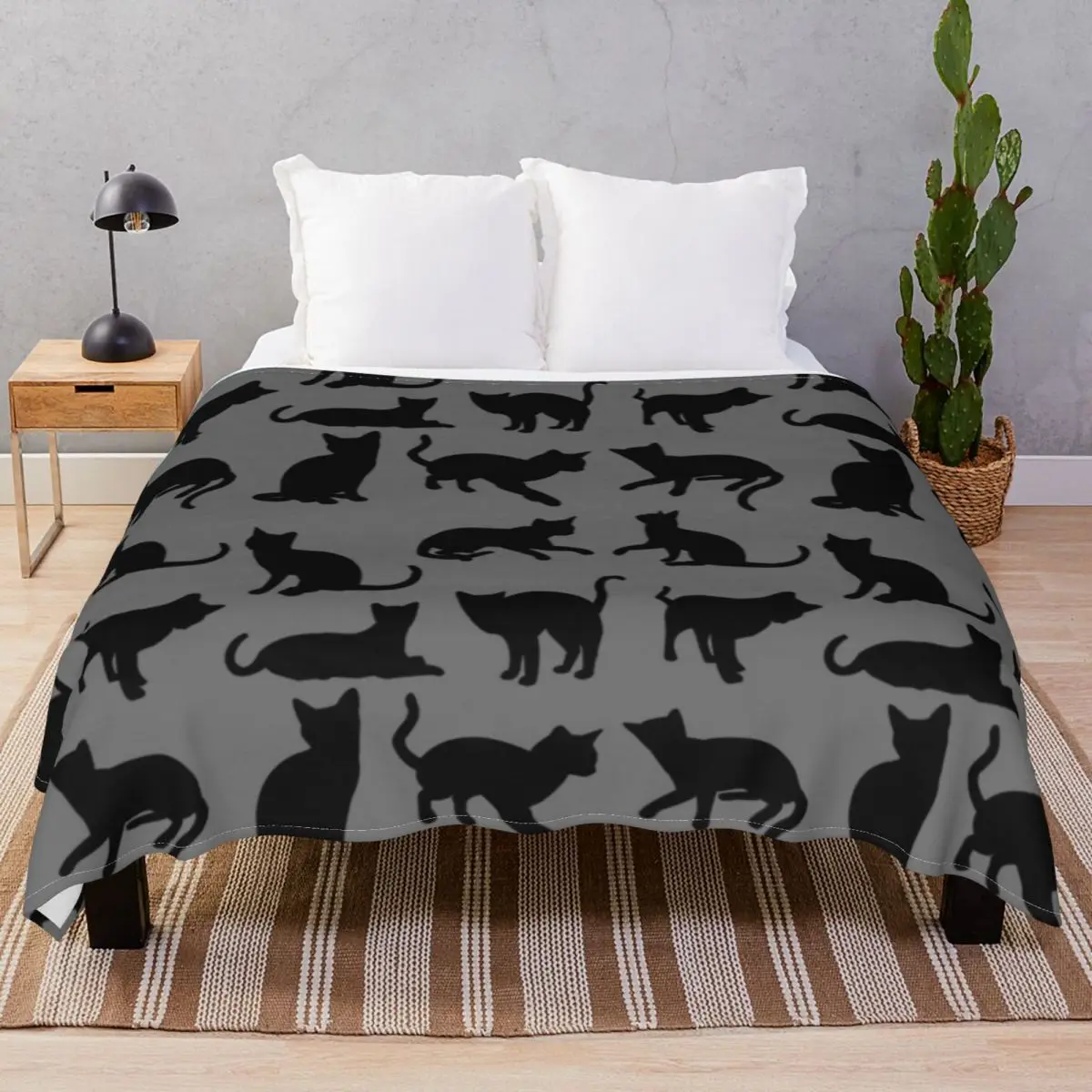 Black Cats Blanket Fleece Spring Autumn Soft Unisex Throw Blankets for Bed Sofa Camp Office
