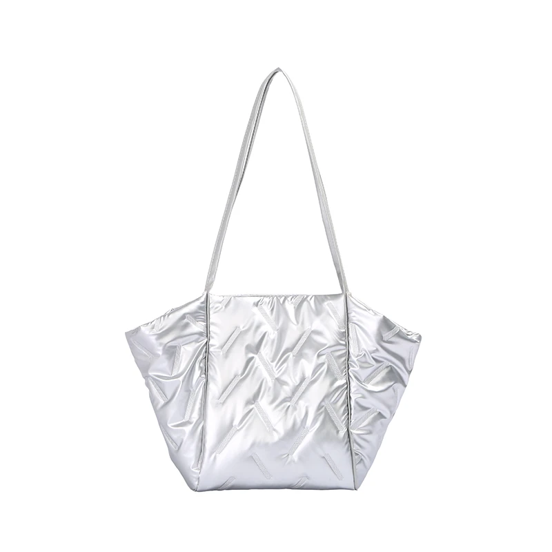 Silver Shoulder Bags For Women Winter Soft Padded Bag Shopper Eco Bag Korean Large Capacity Crossbody Bag Warm Big Tote Handbag