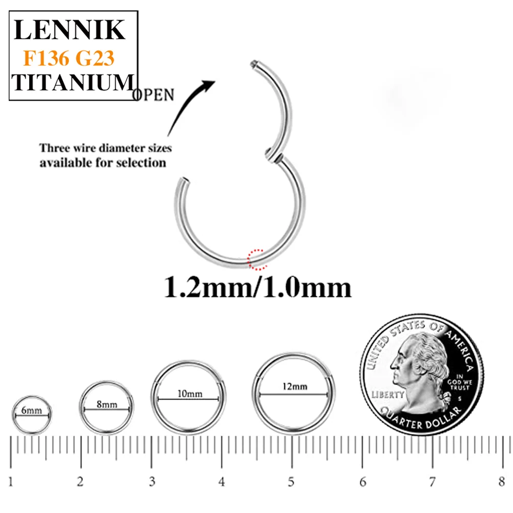 F136 G23 Titanium Piercing Nose Ring Hoops 16G 18G Septum Earring Jewelry Hinged Cartilage Tragus Daith Helix Piercing Lip Rings