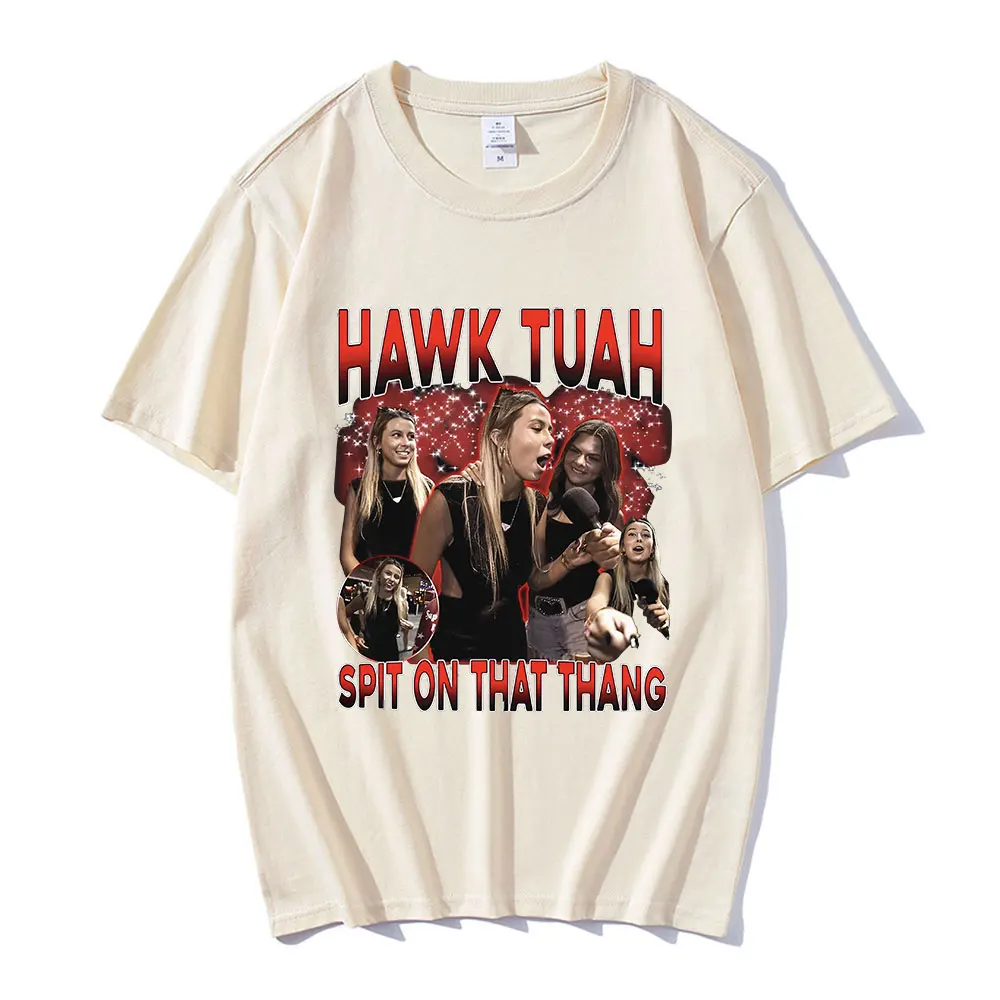 Забавная женская футболка с принтом Hawk Tuah в виде мема повседневная хлопковая