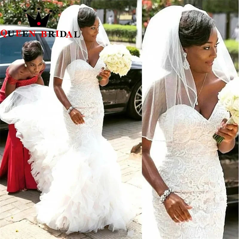 

Sexy Sweetheart Wedding Dresses Appliques Lace Long Train Sleeveless Mermaid Bridal Gowns Vestidos De Novia Custom S87X