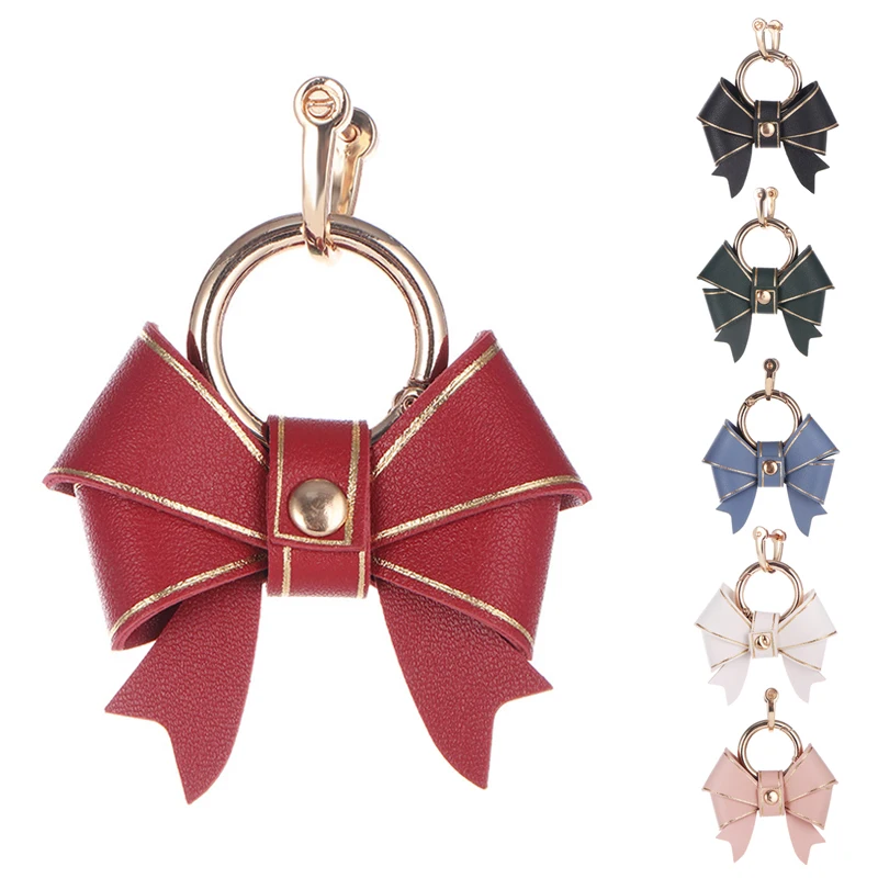 

Handmade Leather Bow Keychain Car Pendant Ladies Cute Unisex Keyrings Bag Accessories For Women Girlfriend Gift