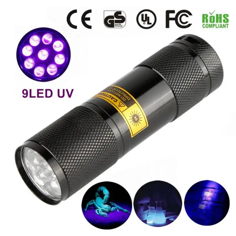 

1 PCS Multi-function Aluminum Alloy Portable 9 LED UV Ultra Violet Flashlight Waterproof Blacklight Invisible Handy Torch