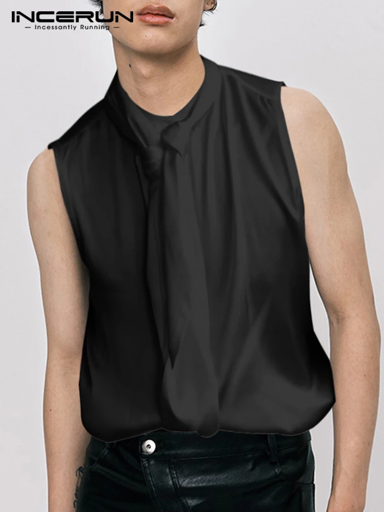 

Fashion Casual Style Waistcoat Men's Well Fitting Sleeveless Vests With Tie Male Solid Comfortable Loose Tank Tops S-5XL INCERUN