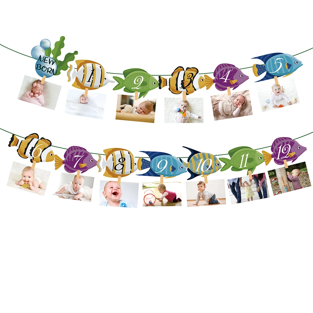 

Подводная тропическая рыба, день рождения, фотография 12 месяцев, подвесная булочка, 1 год, детский день рождения, украшения, поставки