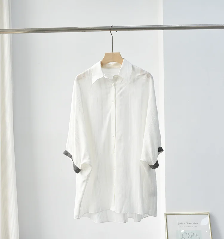 

Women Mini Robe Splicing Turn-down Collar Beading Shirt Dress Office Lady