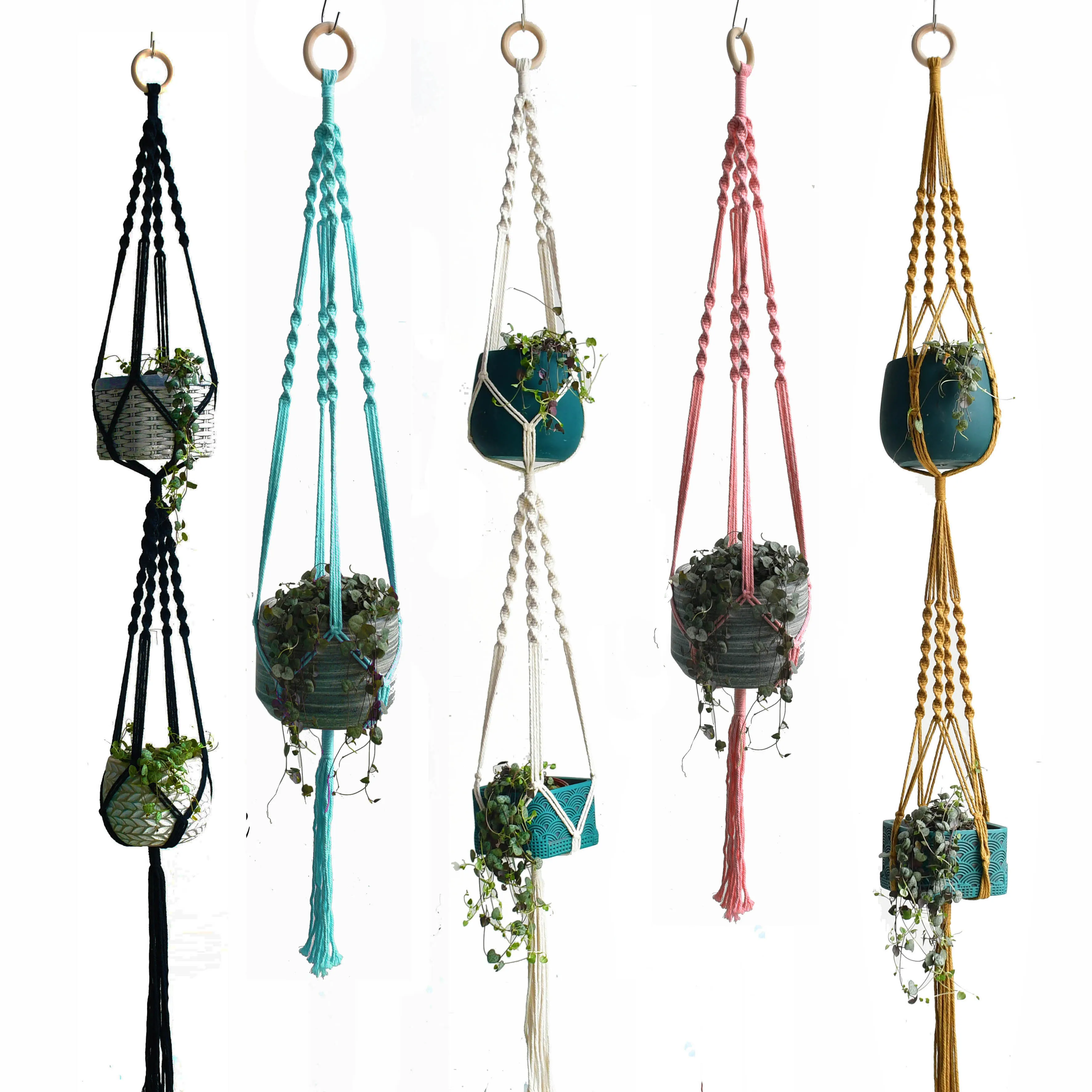 

Настенная вешалка ручной работы для растений, подвесная комнатная вешалка для растений, двухъярусная цветная вешалка ручной работы на два ...