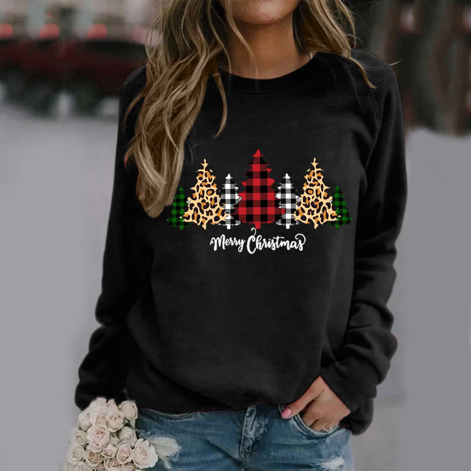 

Women Christmas Tree Printing Casual Pullover Sweatshirts Long Sleeve Sweatshirts Female Autumn Winter Fashion Pullover Hoodies