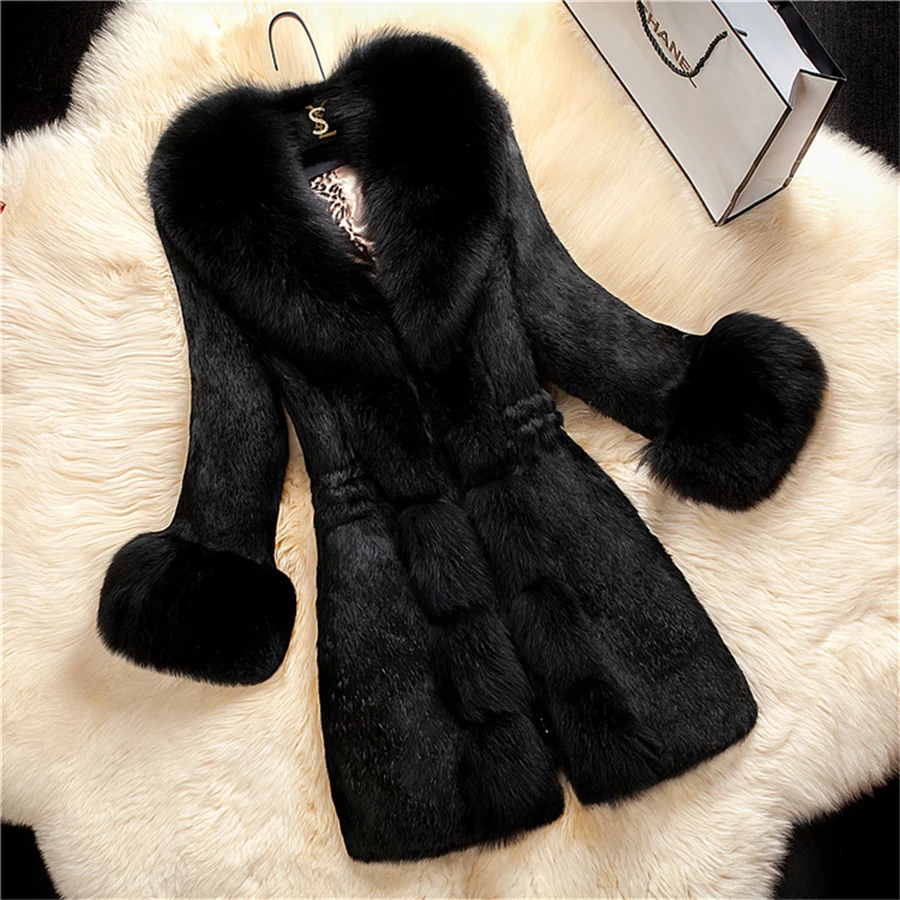 Mid-length Oversized 5XL Winter Faux Fox Fur Coat Women Plush Warm Luxury Overcoat Thick Korean Outwear Snow Jacket Furry Parkas