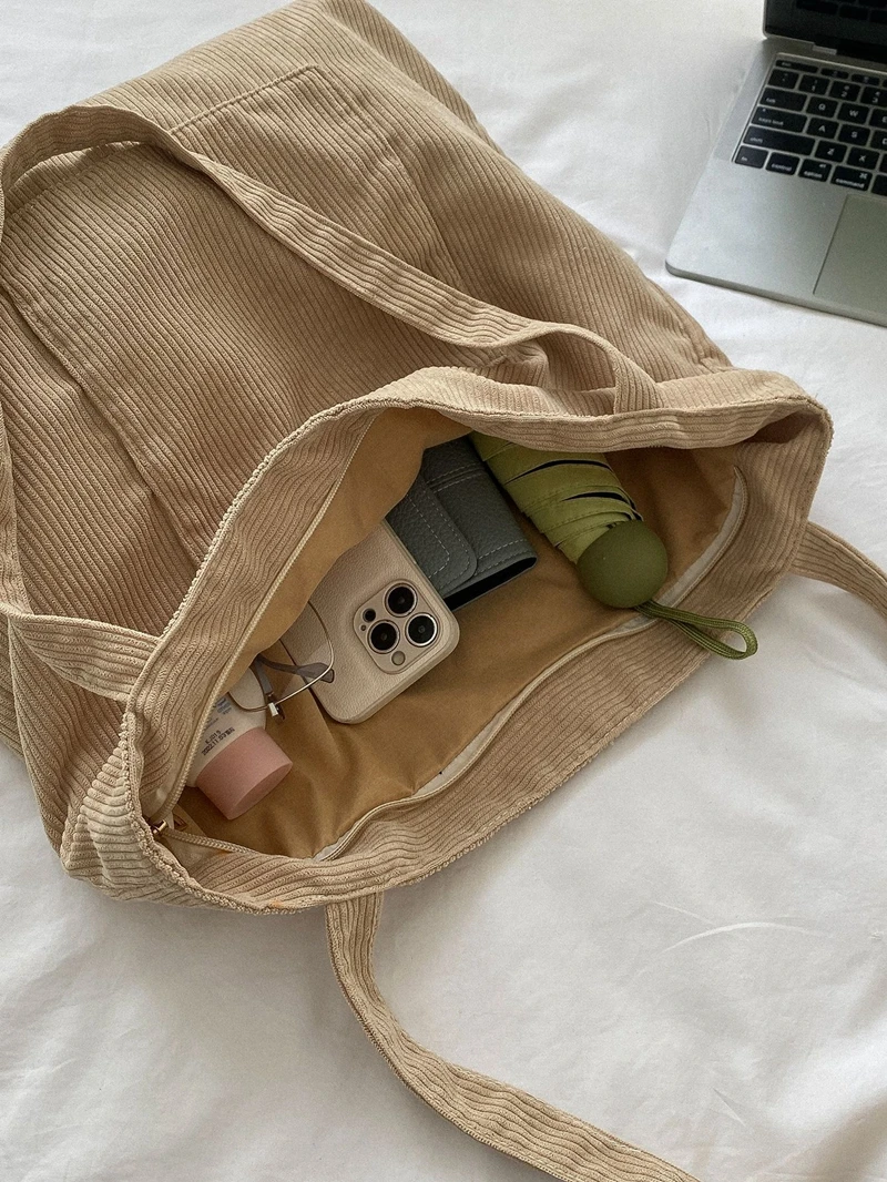 Casual Corduroy Tote Shopping Bag large capacity shoulder bag Woman Handbags Travel Bags Student Messenger Bag