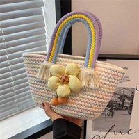 summer woven tote bag new fashion fashion temperament one shoulder vegetable basket hand carrying large capacity womens bag