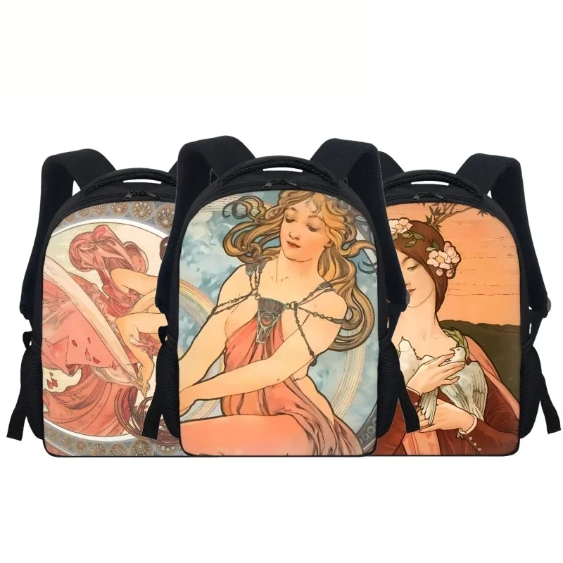 

Primary Students Schoolbags Cartoon Alphonse Mucha Printing Kids Backpacks Toddler Children Mini School Bags Girls Mochila 2023