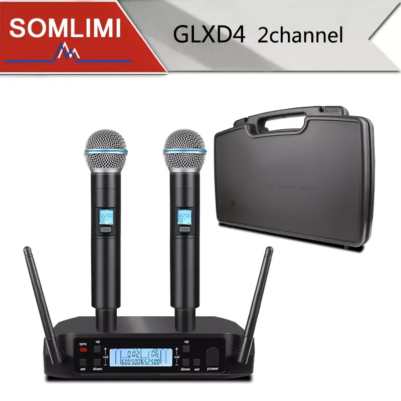 

NEW2023 SOMLIMI GLXD4 Professional Wireless Microphone System UHF Dual Channel Suitable for Performance Conference Speech Plasti