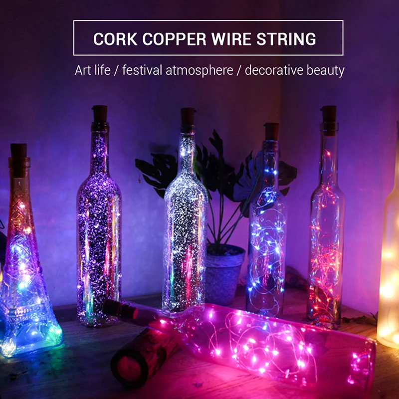 

Battery Powered Garland Wine Bottle Lights with Cork Copper Wire Colorful Fairy Lights String for Party Wedding Decor