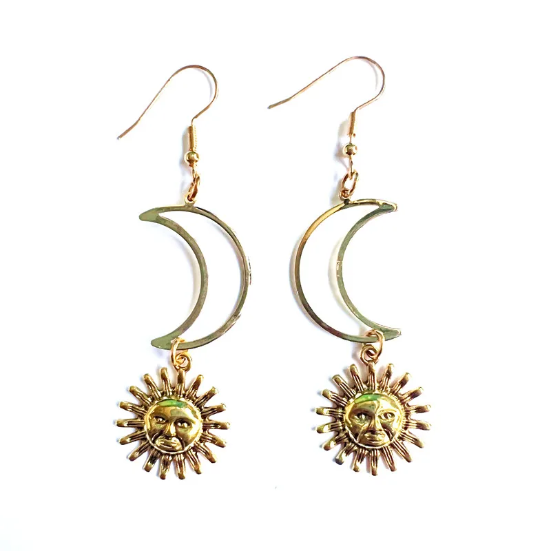 

Gold Sun and Moon Earrings , Asymmetrical Earrings, Celestial Earrings, Hand Earrings, Bohemian Earrings, Celestial Gift