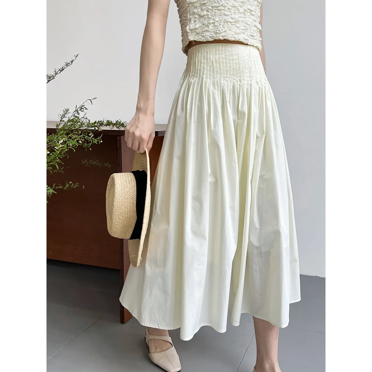 

Ladies Stretch High Waist Cotton Skirt Femme Faldas Jupe Saia Women Summer A-Line Long Skirt Women Elegant Skirts
