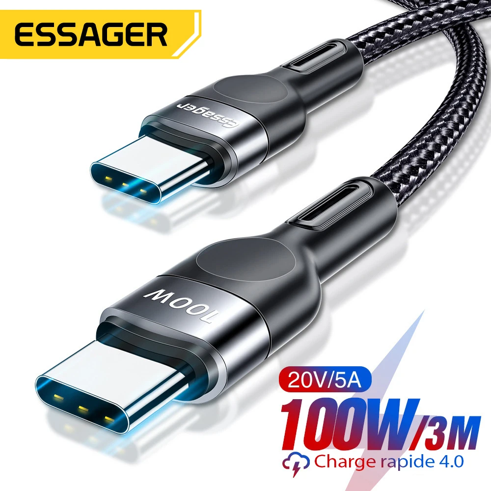

Essager 100W USB Type C To USB C Cable USB-C PD Fast Charging Charger Wire Cord For Macbook Samsung Xiaomi Type-C USBC Cable 3M