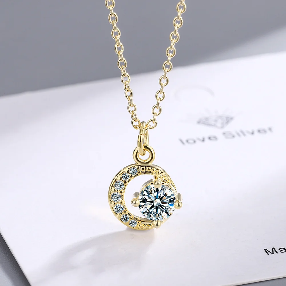 

Necklace Female Korean Version Small Fresh Round Single Diamond Diamond Crescent Sweet Clavicle Chain Wholesale Sale 11