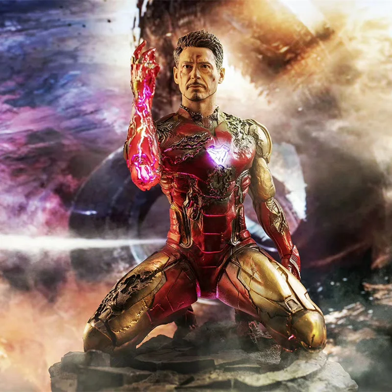 

Avengers Endgame Iron Man MK85 Statue GK Tony Stark Action Figure Doll Kneeling Position Snap Fingers Marvel Luminous Model Toys