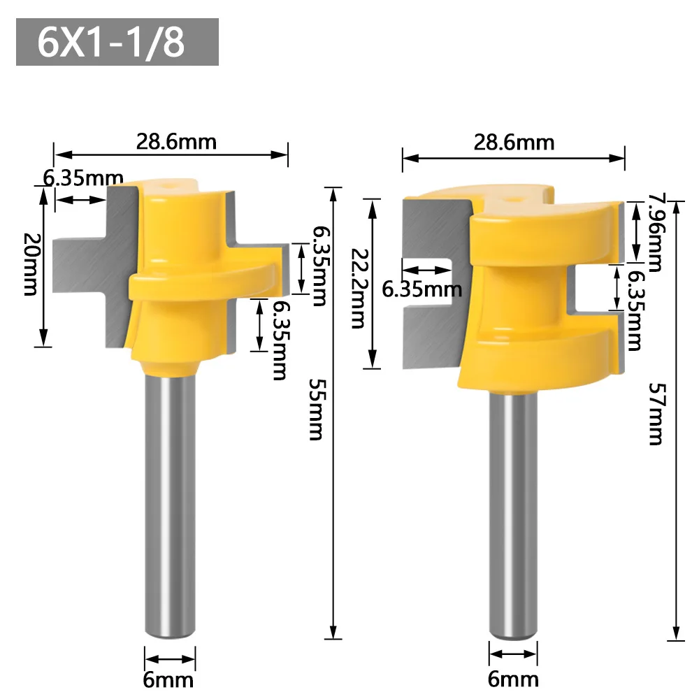 

6mm Shank Wedge Tongue and Groove Router Bits Set Diameter-28.6mm Cutting Length-22.2mm