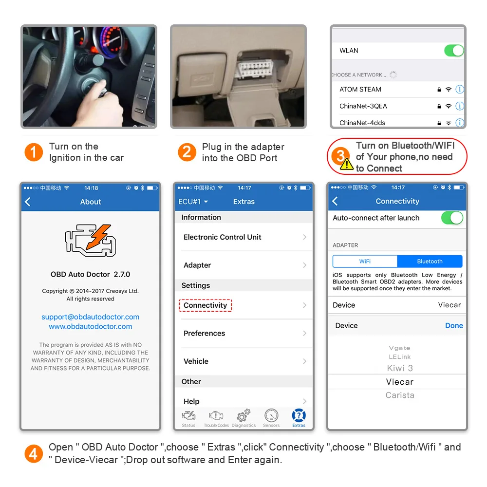 Автомобильный диагностический инструмент для Android/IOS OBDII сканер Viecar ELM 327 V1.5 OBD2