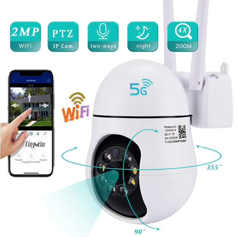 

2.4/5G 2MP PTZ IP Camera Indoor Outdoor WiFi Surveillance Cameras Night Vision Full Color Human Detect Wireless CCTV Monitor