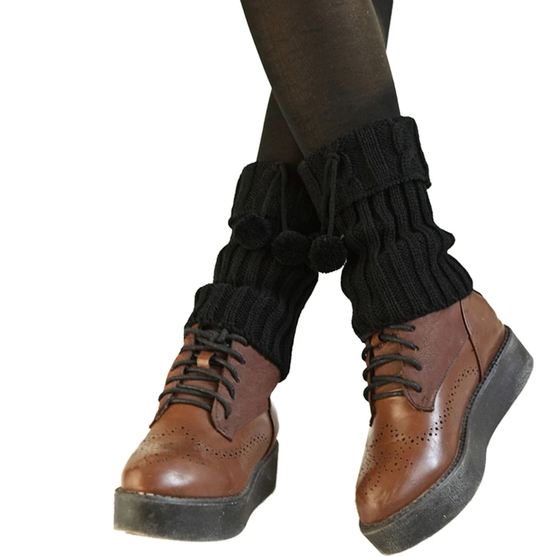 Женские зимние теплые вязаные гетры с поворотными манжетами милые плюшевые