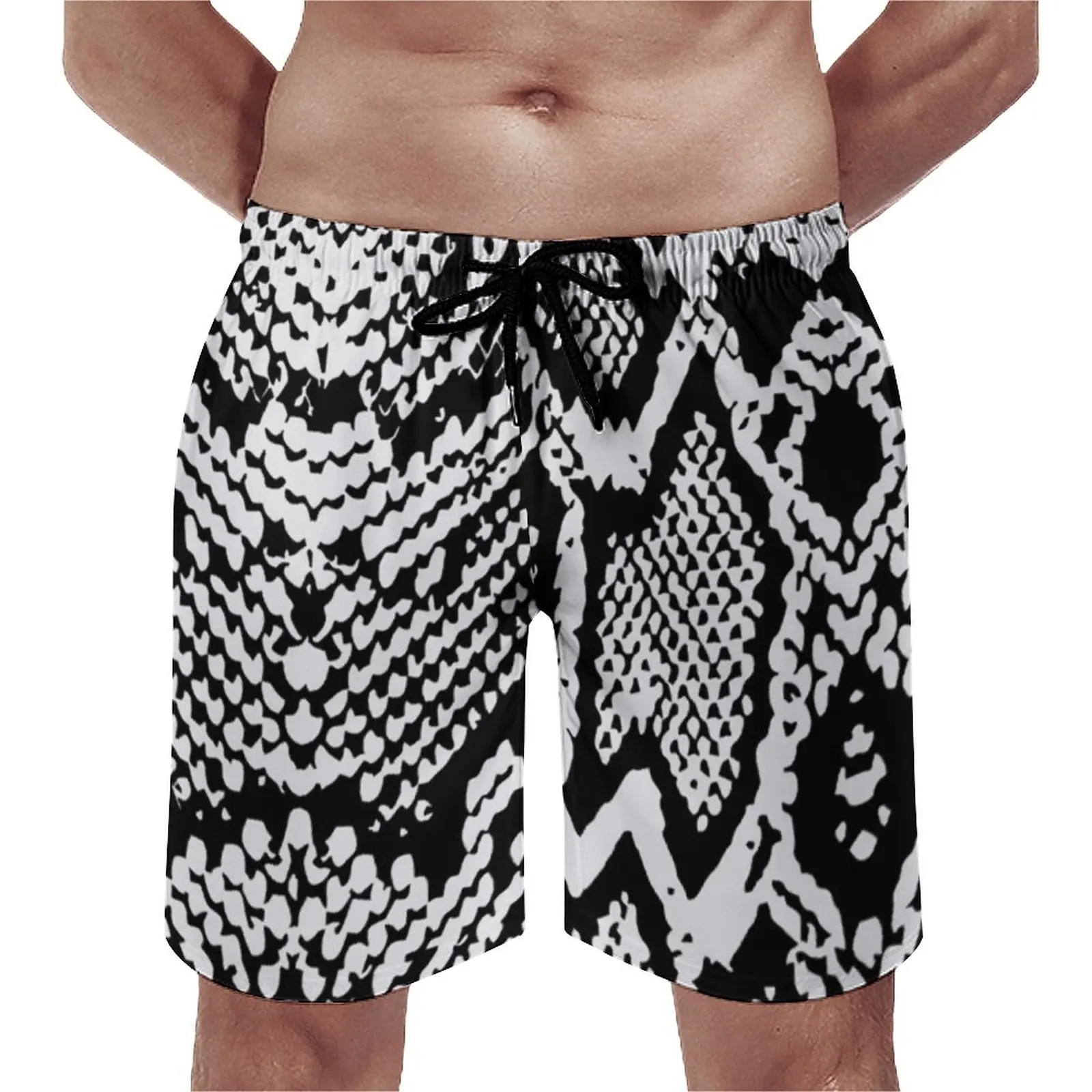 

Board Shorts Python Black Snakeskin Classic Beach Trunks Animal Print Men Quick Drying Sports High Quality Oversize Beach Shorts