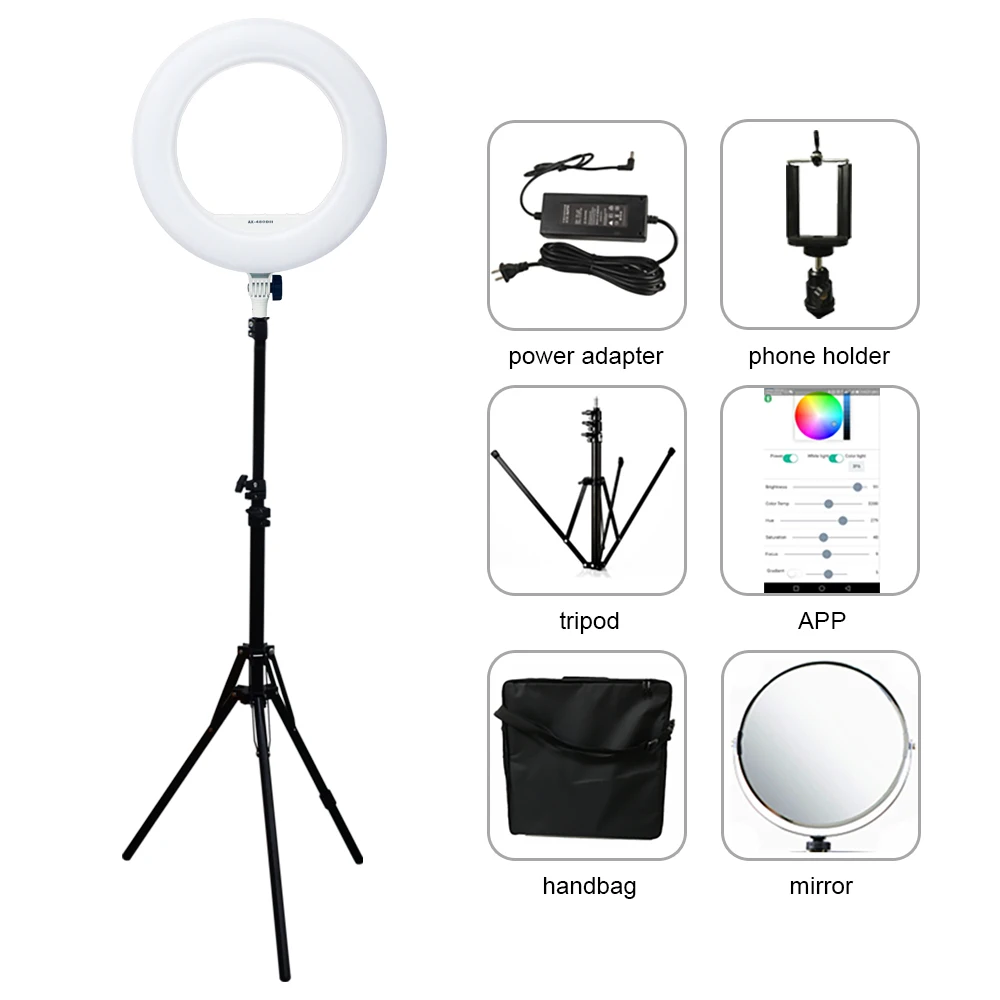 

Yidoblo QS-480DII Bluetooth APP Control Photography Ring Lamp 18" 480PCS LED Ring Light Warm Cold Color Adjustable Ring Lamp
