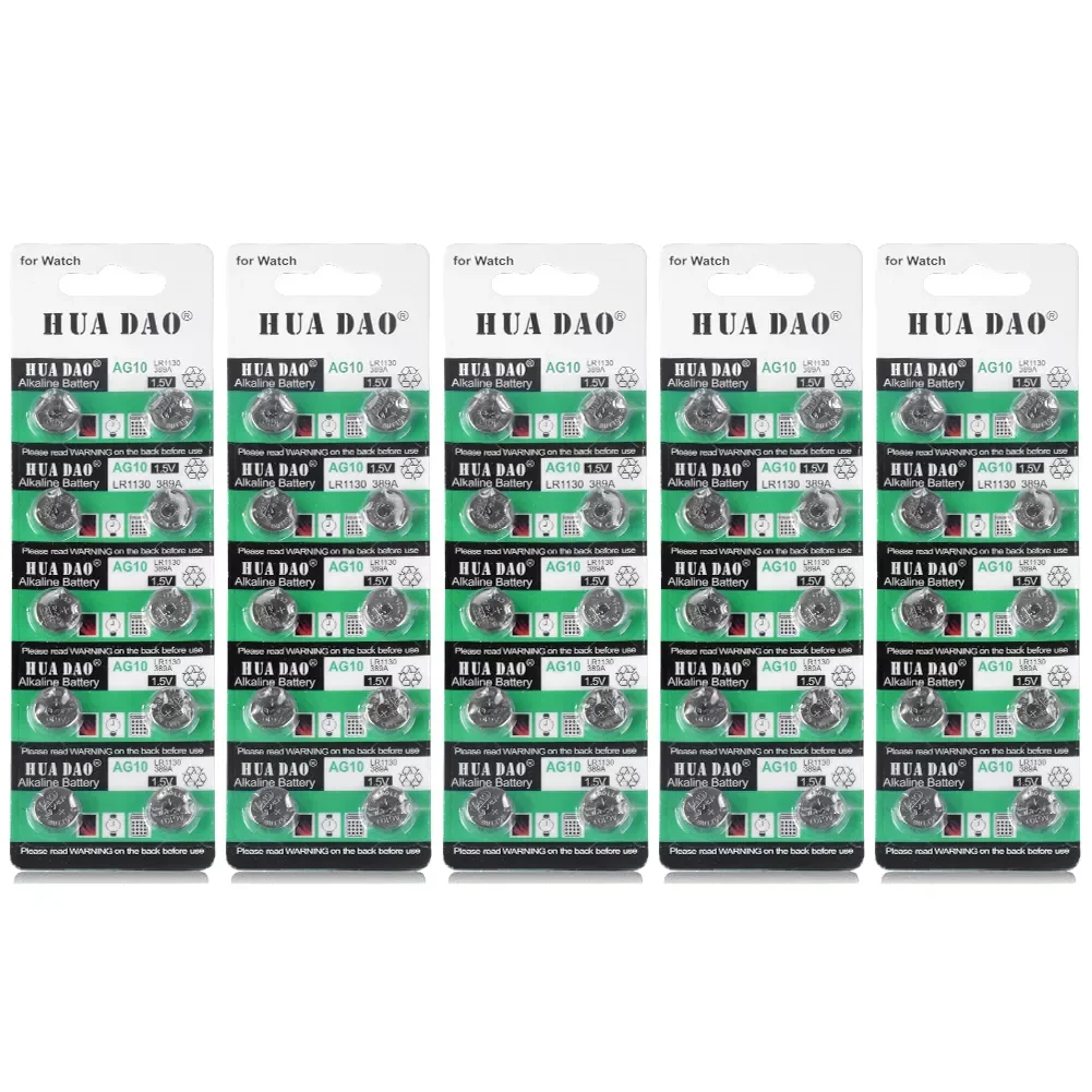 

50 шт., кнопочные батарейки AG10 1,5 в SR54 389 189 LR1130 SR1130