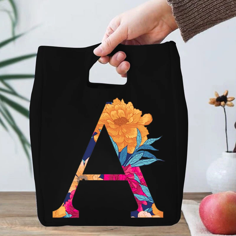 

Flower Letter Container Food Storage Handbag Floral Alphabet A-Z Storage Bag Portable Tote Children's Large-capacity Lunch Bag
