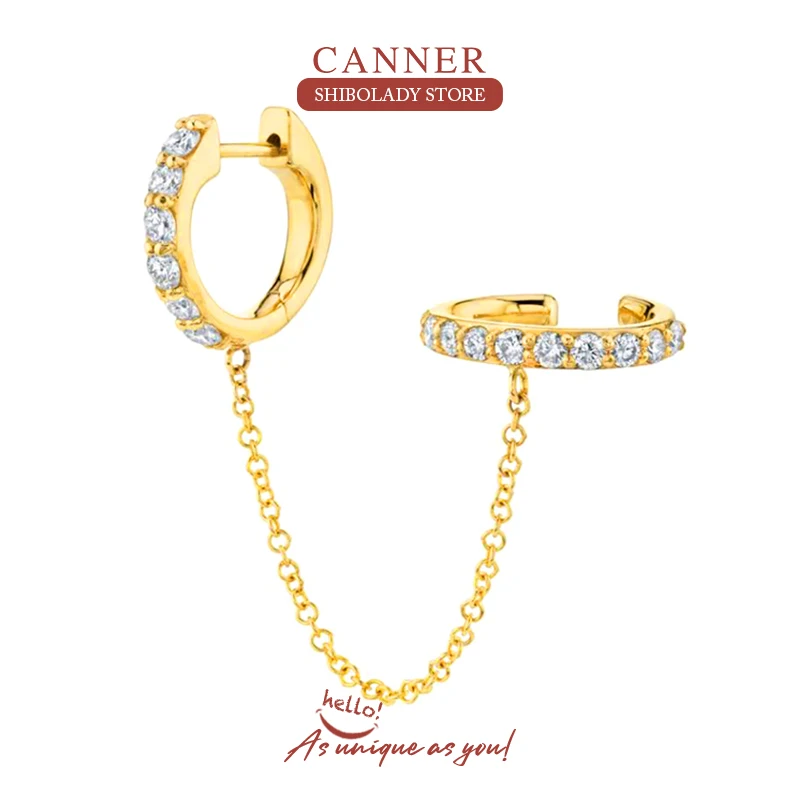 

CANNER 1pc Real 925 Sterling Silver Earrings For Women Tassel Chain Earrings Hoops Zircon Diamond Jewelry Pendientes Jewelry