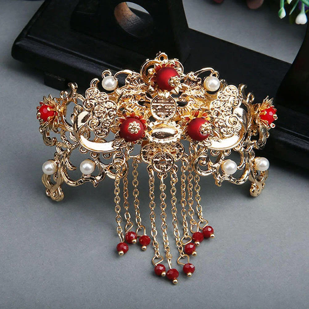 

2 Pcs Hair Comb Pearl Headpiece Wedding Women Sticks Tassel Clips Classic Chinese Clasp Alloy Forks Bride Classical Bead