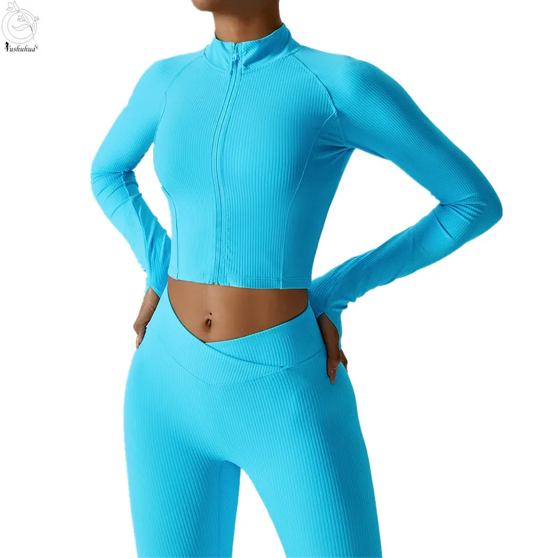 

Yushuhua Women Full Zip-up Yoga Top Gym Workout Run Jackets with Thumb Holes Stretchy Fitted Long Sleeve Crop Tops Activewear