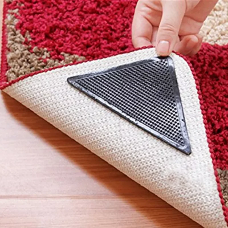 

4Pcs Home Floor Rug Carpet Mat Grippers Self-adhesive Anti Slip Tri Sticker Reusable Washable Silicone Grip Car Perfume Pad