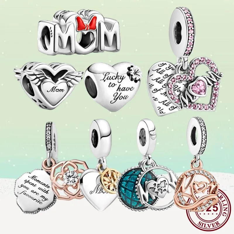 

2021 Mother's Day Hot Sale 925 Sterling Silver Beads Openwork Heart Mum Charm Fit Pandora Women Bracelet & Necklace Diy Jewelry