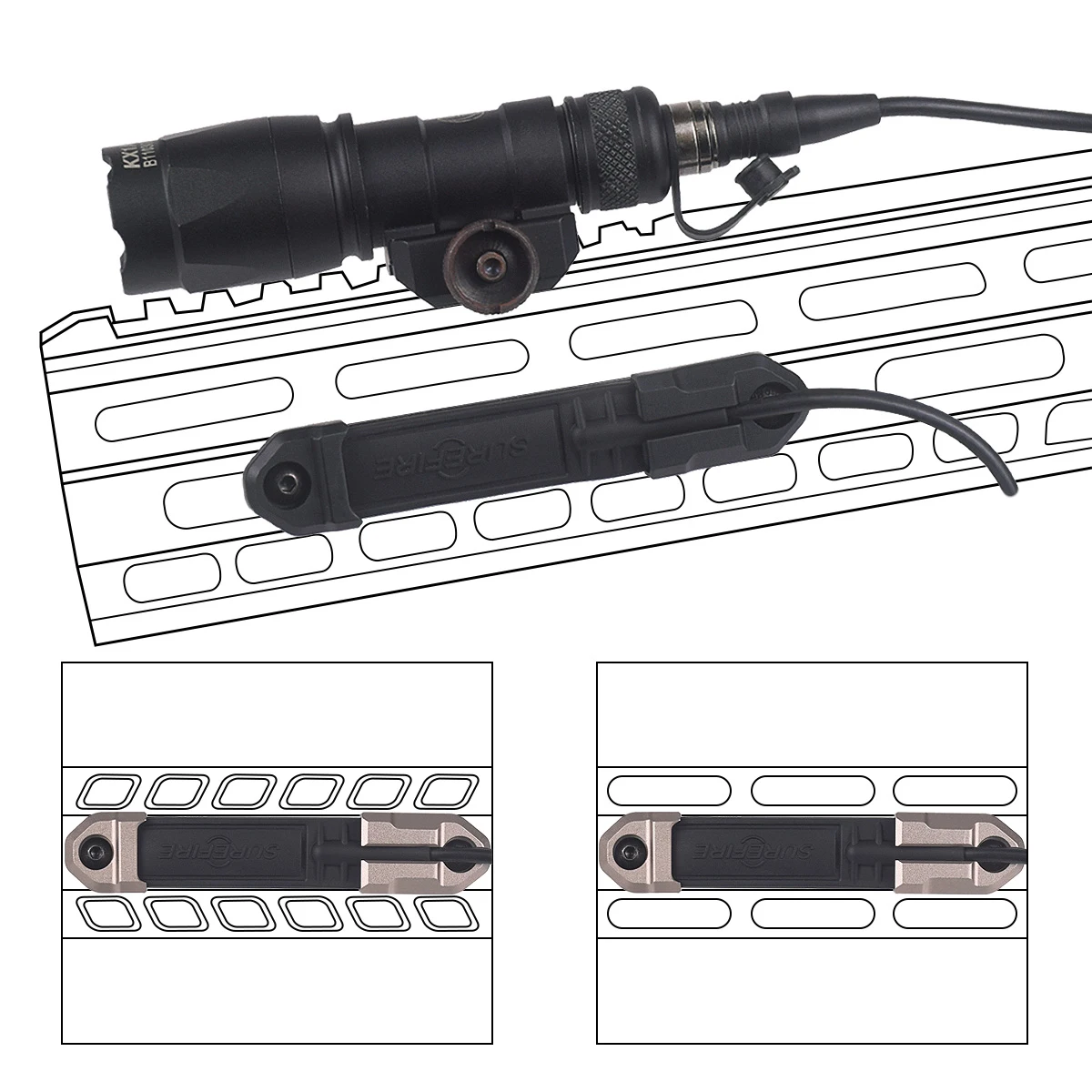 Фото Фонарь Surefire M600 M300 LED с переключателем ST07 и нажимной кнопкой, крепление на планку M/K 20 мм, алюминиевый корпус, для охотничьего оружия, белый свет. №3