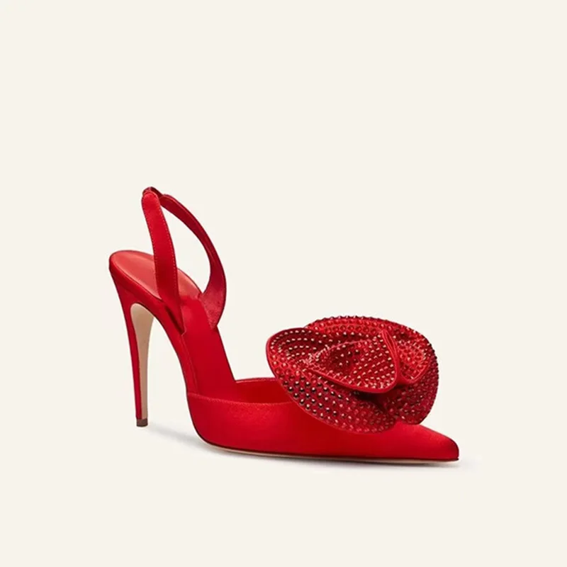 Сандалии женские атласные на шпильке босоножки с алмазным принтом без застежки