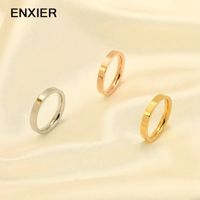 

ENXIER 3mm 316L Stainless Steel Simple Rose Gold Color Rings For Women Men Minimalist Ring Fashion Party Jewelry Gift