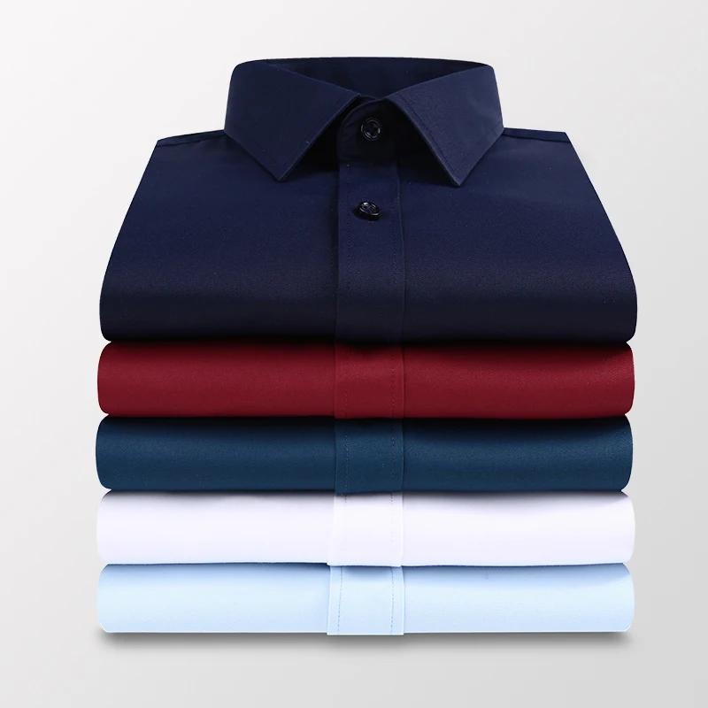 

Plus size 5xl 6xl 7xl masculino cor sólida camisa de negócios moda casual magro branco manga longa camisa masculina roupas marca
