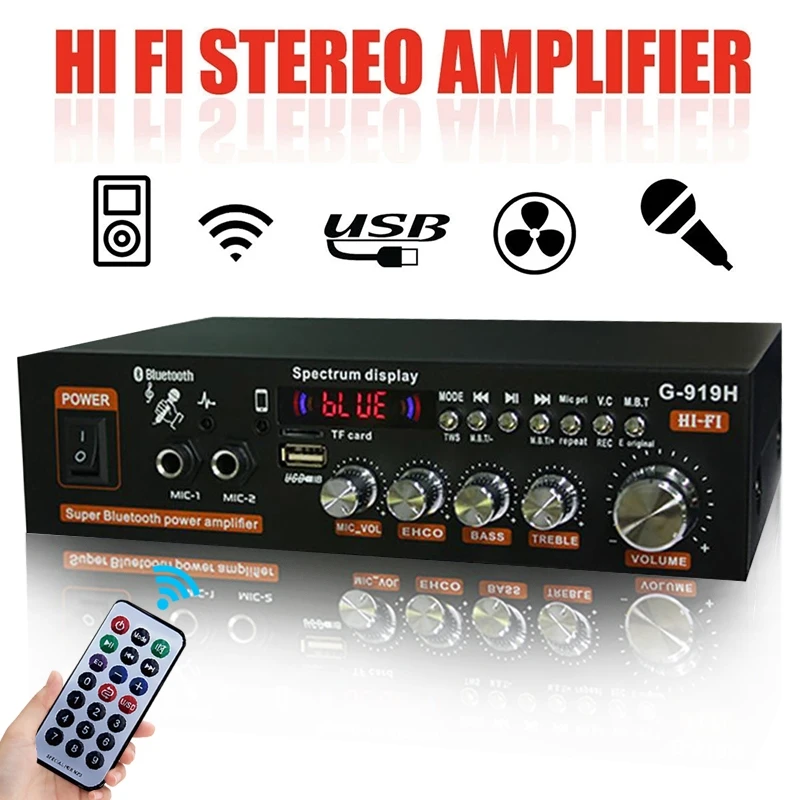 

G-919H 1000W Bluetooth усилители мощности, аудио усилитель, сабвуфер, колонки для автомобиля, дома, 220 В/110 В, FM USB (вилка EU/US)