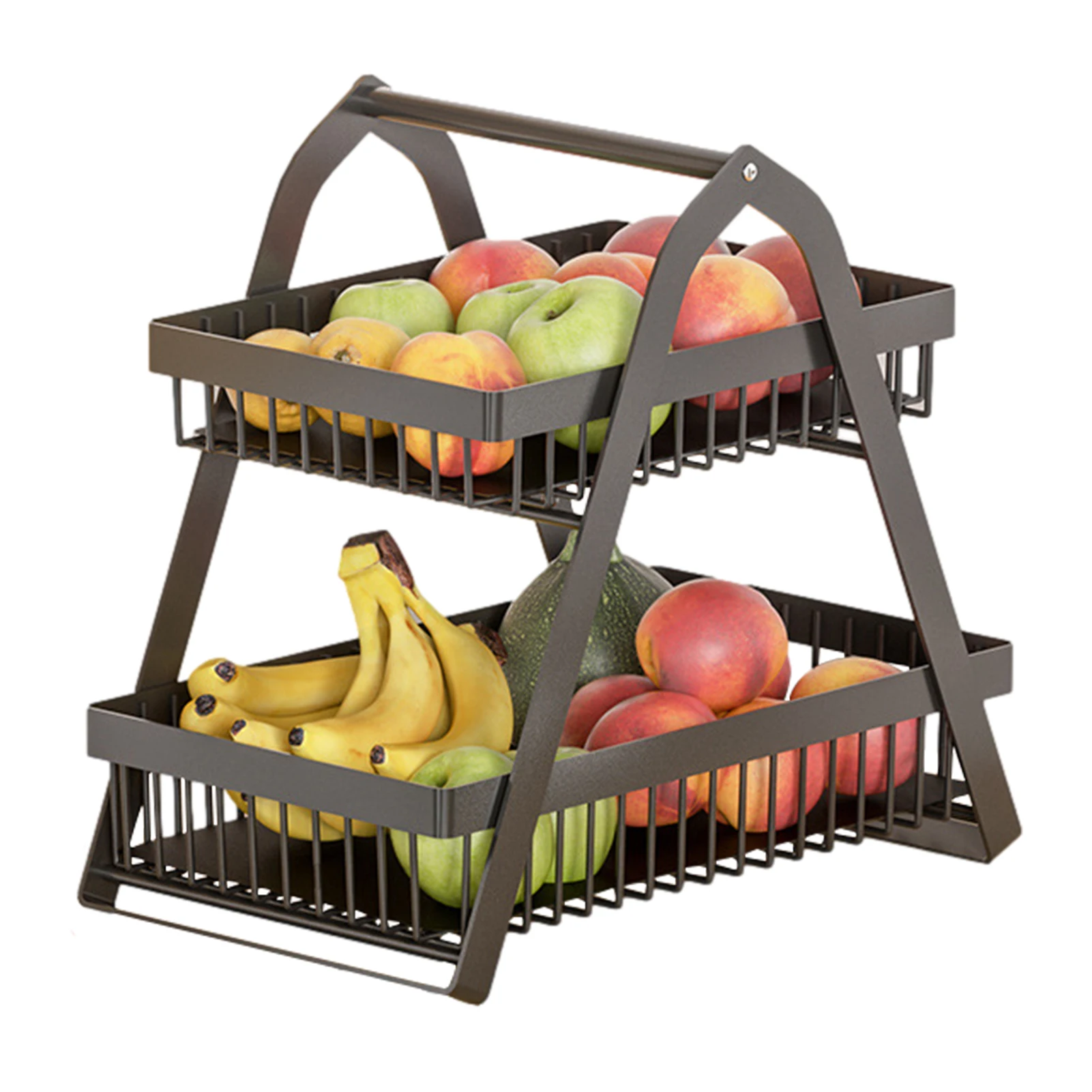 

2-Tier Fruit Storage Basket Standing Metal Mesh Bin Organizer Fruit Organizer For Kitchen Counter Vegetable Storage For