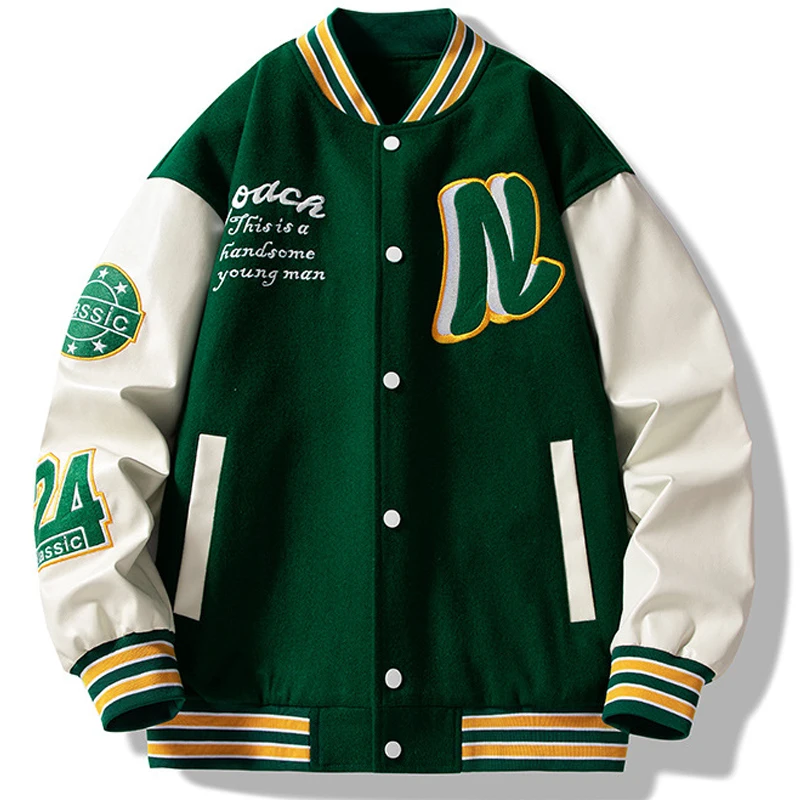 Hip Hop Varsity Jackets Men Embroidered Big Letter Colorblock Baseball Jacket Harajuku College Style Oversize Coat Unisex Spring