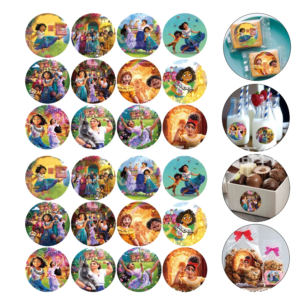 

24Pcs Disney Pixar Encanto Theme stickers round Candy bottle stickers Birthday Decorations Party Disposable Tableware Supplies