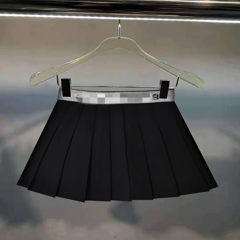 

High-end Brand Summer Hot Diamond Letter Webbing High Waist Fashion Half Body Pleated Skirt Women's Tide X070