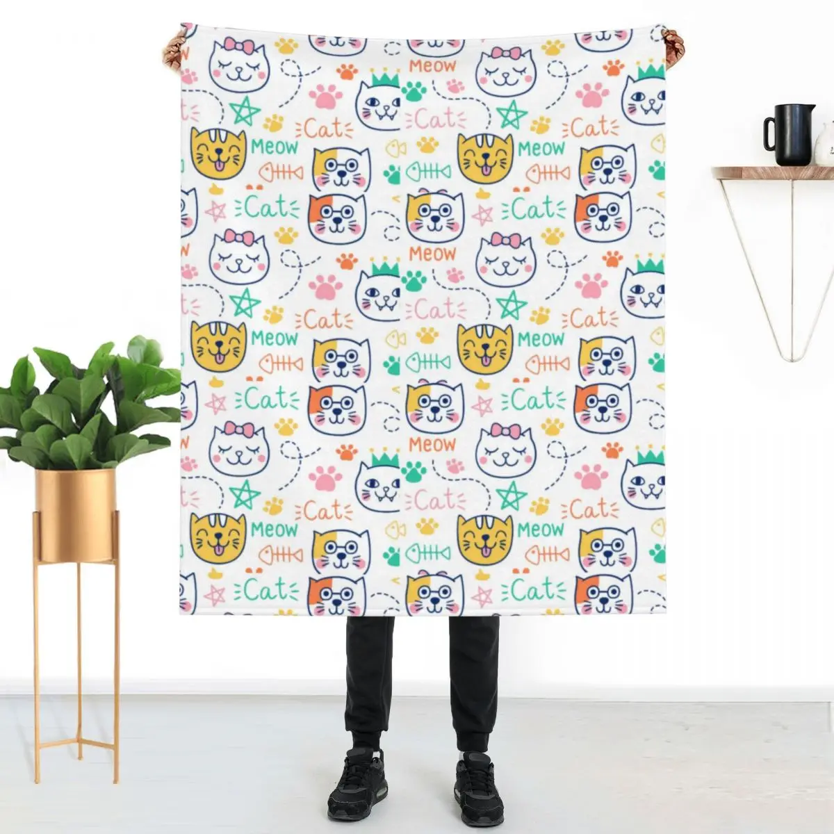 

Cartoon Meme Blanket Cats Face Print Bedroom Winter Warm Throw Blanket Custom Fleeze Blankets