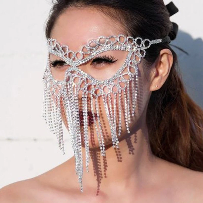 

Crystal Tassel Hairwear Vintage Mask Chain Rhinestones Eye Fringe Mask Hair Jewelry for Masquerade Belly Dance