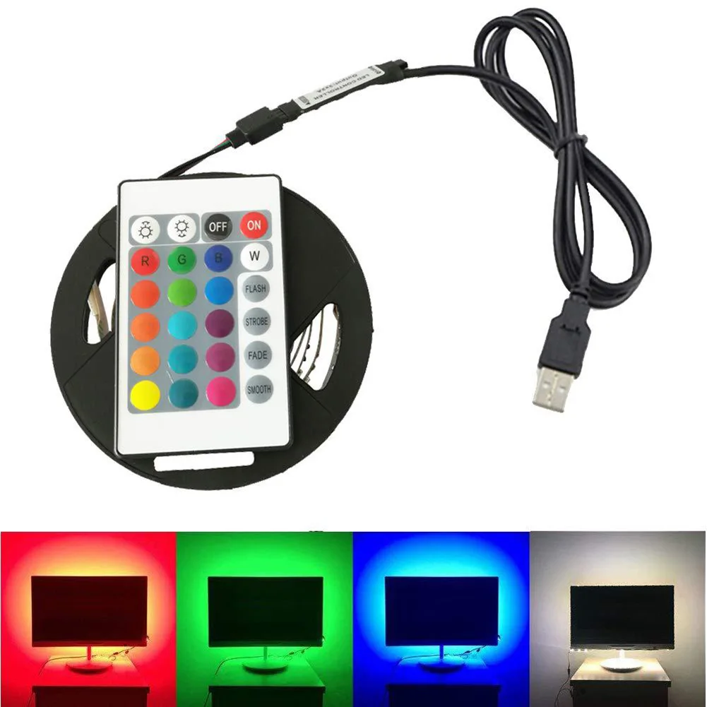 

Comfortable 5V SMD 5050 USB LED Strip Light Practical Durable Multi-functional Remote Control RGB Flexible Tape Ribbon Lamp