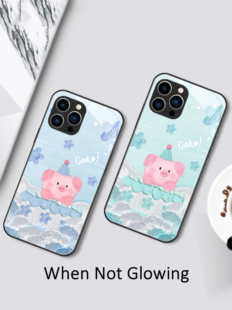 Cute Piggy Cake Birthday Gift LED Light Glowing Luminous Phone Case for Samsung S21 S22 S23 Note 10 20 A14 A54 A73 Plus Ultra